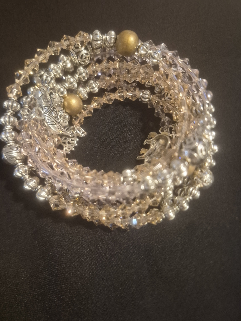 Crystal and Silver Multi-Strand Wrap Bracelet with Charms